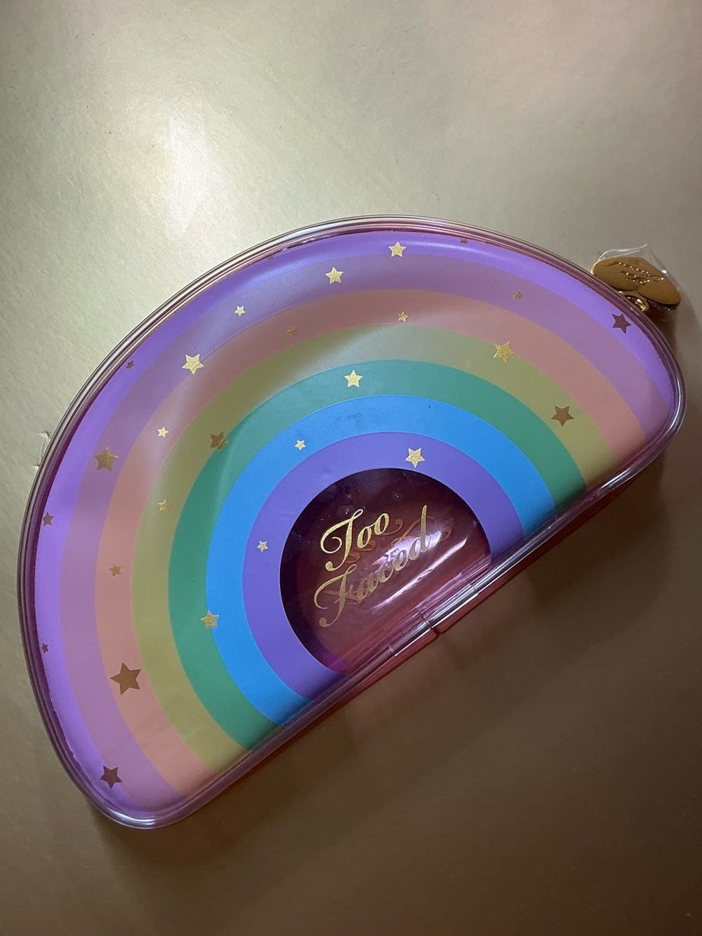 Too Faced Rainbow Pouch Case with Stamped Heart Zipper